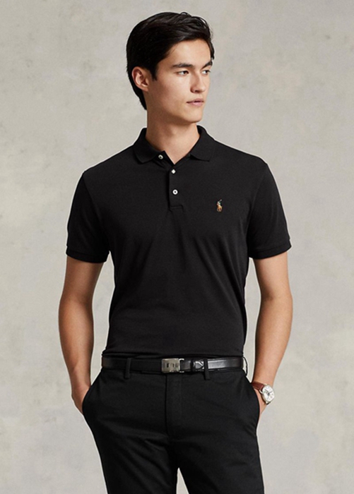 Men's Ralph Lauren Custom Slim Fit Soft Cotton Polo Shirts Black | 6359-VKJQX