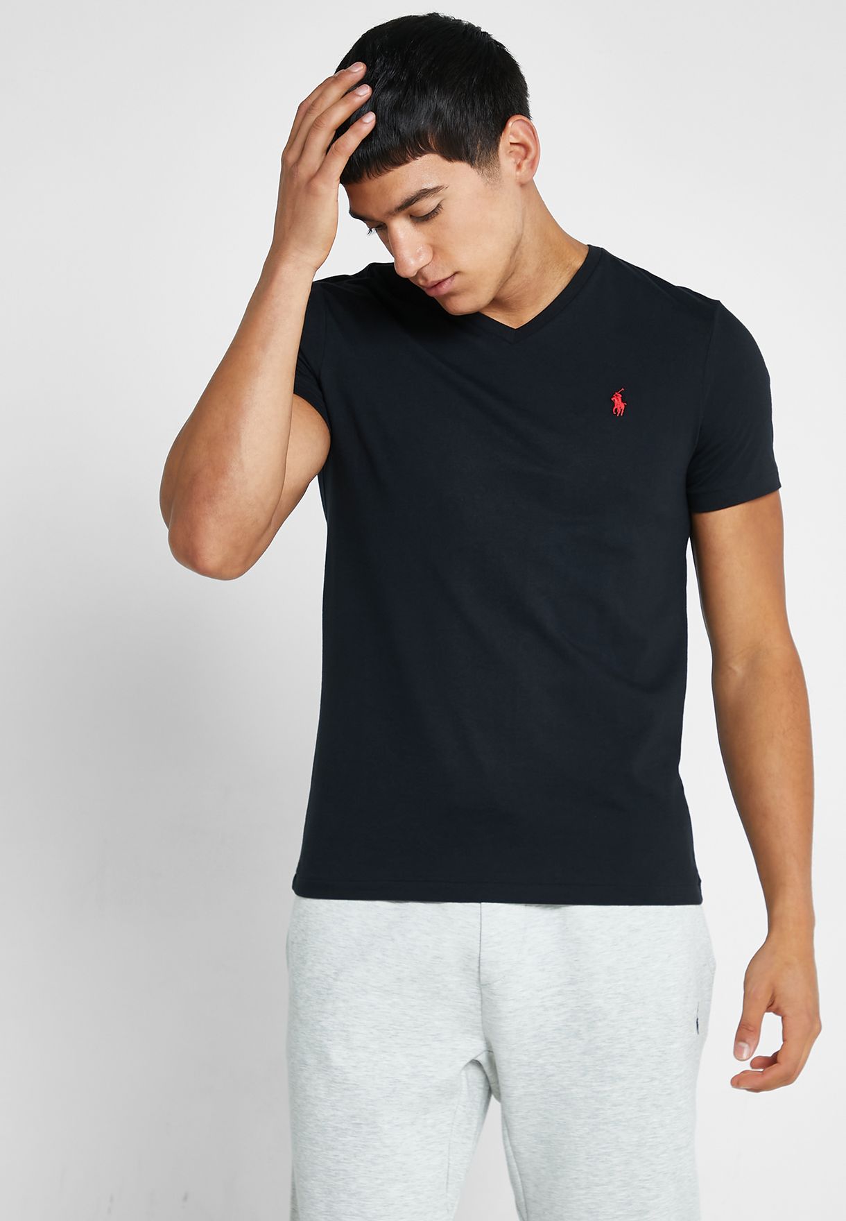 Men's Ralph Lauren Essential V-Neck T Shirts Black | 7586-CXTVI