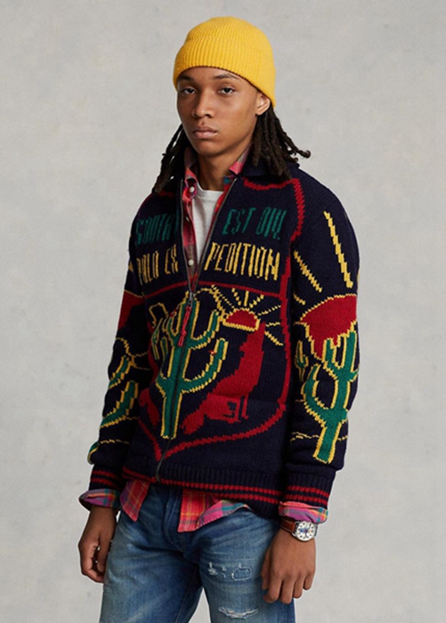 Men's Ralph Lauren Wool Graphic Full-zip Jumper Sweaters Multicolor | 6108-EZSFR